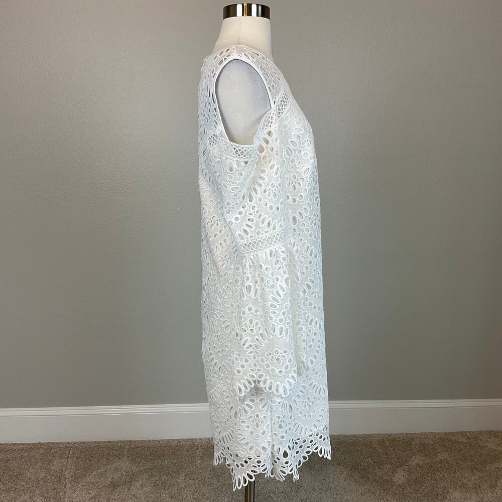 Laundry White Cocktail Dress Eyelet Lace Cut Out Long Sleeve Mini Shift Size 10 - Picture 4 of 9